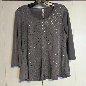 NY Collection (petite), Grey 3/4 length sleeve Dress Top
